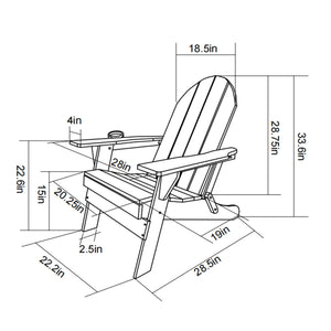 English Elm HDPE Folding Adirondack Chair with Dual Cup Holder, Weatherproof Wood-Texture Resin, Foldable Comfort Black W2103P361010