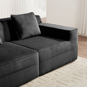 English Elm Modular 2-Seat L-Shape Sectional Sofa, Plush Corduroy Couch With Movable Ottoman & Throw Pillows W3041S00323