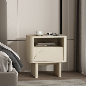 English Elm Ella Modern 20" Nightstand with Sled Legs, Open Shelf & Handle-Free Drawer — Sleek Safe Design Cream B365P398155
