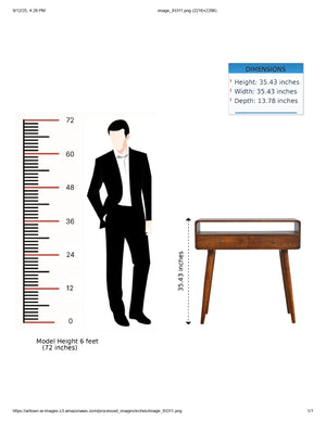 English Elm Curved Chestnut Console Table with 2 Drawers & Open Shelf, Solid Wood Accent, Timeless Elegant Design B182P166489