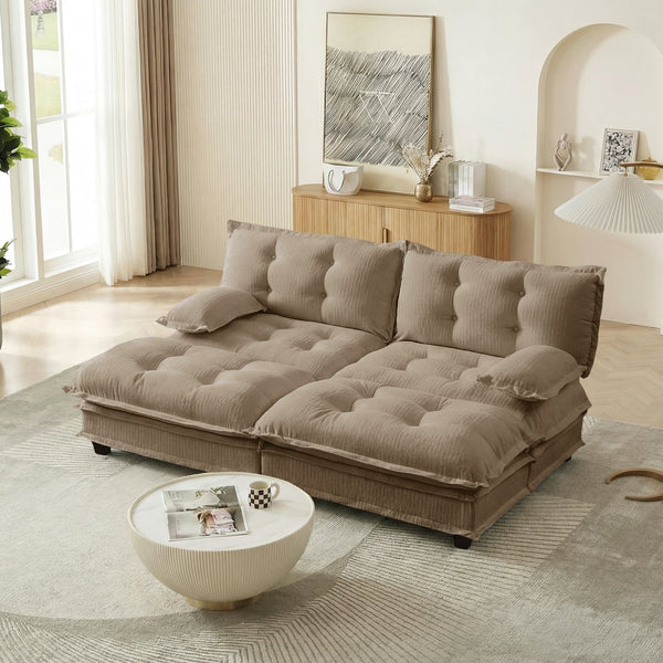 English Elm 77" Chenille Modular Cloud Sofa Plush Deep Seat Sectional with Ottomans for Living Room Light Coffee W714S01693