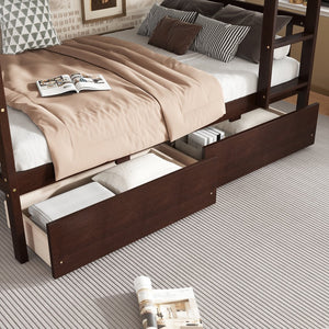 English Elm Twin Over Rubberwood Bunk Bed Convertible with Storage Drawers and Safety Rails W504S00298
