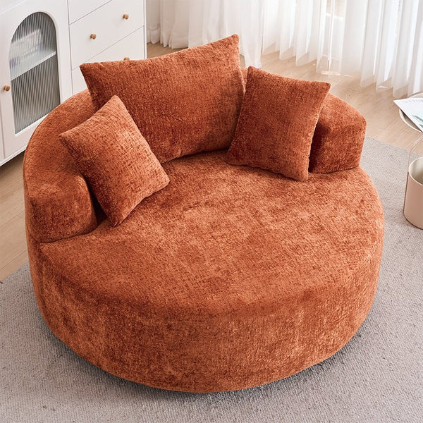 English Elm Round Swivel Barrel Chair Plush Chenille Upholstery Cozy Accent Seat for Any Room Orange W2915P338894