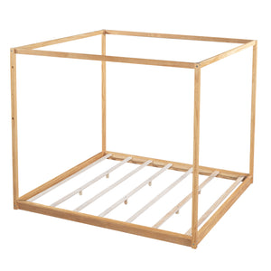 English Elm King Canopy Platform Bed with Support Legs, Sturdy Pine & MDF Slat Base for Cool, Fresh Mattress Natural WF309290AAM
