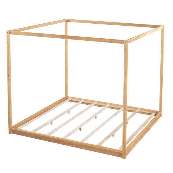 English Elm King Canopy Platform Bed with Support Legs, Sturdy Pine & MDF Slat Base for Cool, Fresh Mattress Natural WF309290AAM