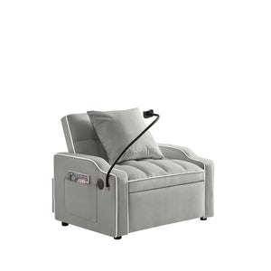 English Elm Sleeper Sofa Chair Velvet Convertible Armchair with Usb Charging for Small Spaces Gray W1359P458676