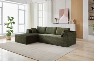 English Elm Compression Sectional Couch – Cozy Green Corduroy L-Shaped Sofa With Chaise For Small Spaces & Lounging W3723S00003