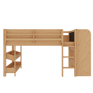 English Elm Twin Low Loft Bed Solid Pine Frame Kids Study Desk Blackboard Storage White W1580S00571