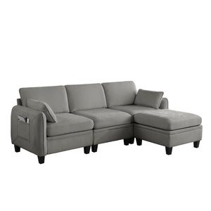 English Elm 102 Inch Linen Modular Sectional Sofa with Hidden Storage and Cloud Cushion Comfort Dark Grey W1099S00213