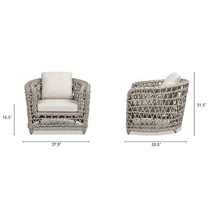 English Elm Jennifer Taylor Home - Everly Barrel Patio Arm Chair with 37.5" W Woven Olefin Frame, Quick-Dry Foam & Removable Covers B2719P245982
