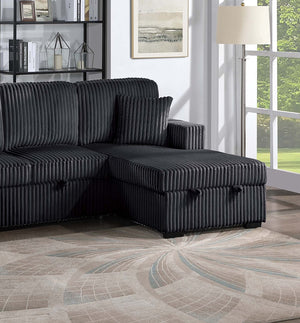 English Elm Chocolate Corduroy 3 Piece Sectional Sleeper Sofa with Raf Laf Chaise Storage Seating Black B011S02170