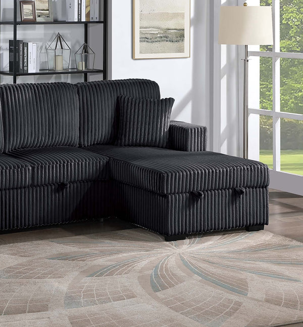 English Elm Chocolate Corduroy 3 Piece Sectional Sleeper Sofa with Raf Laf Chaise Storage Seating Black B011S02170