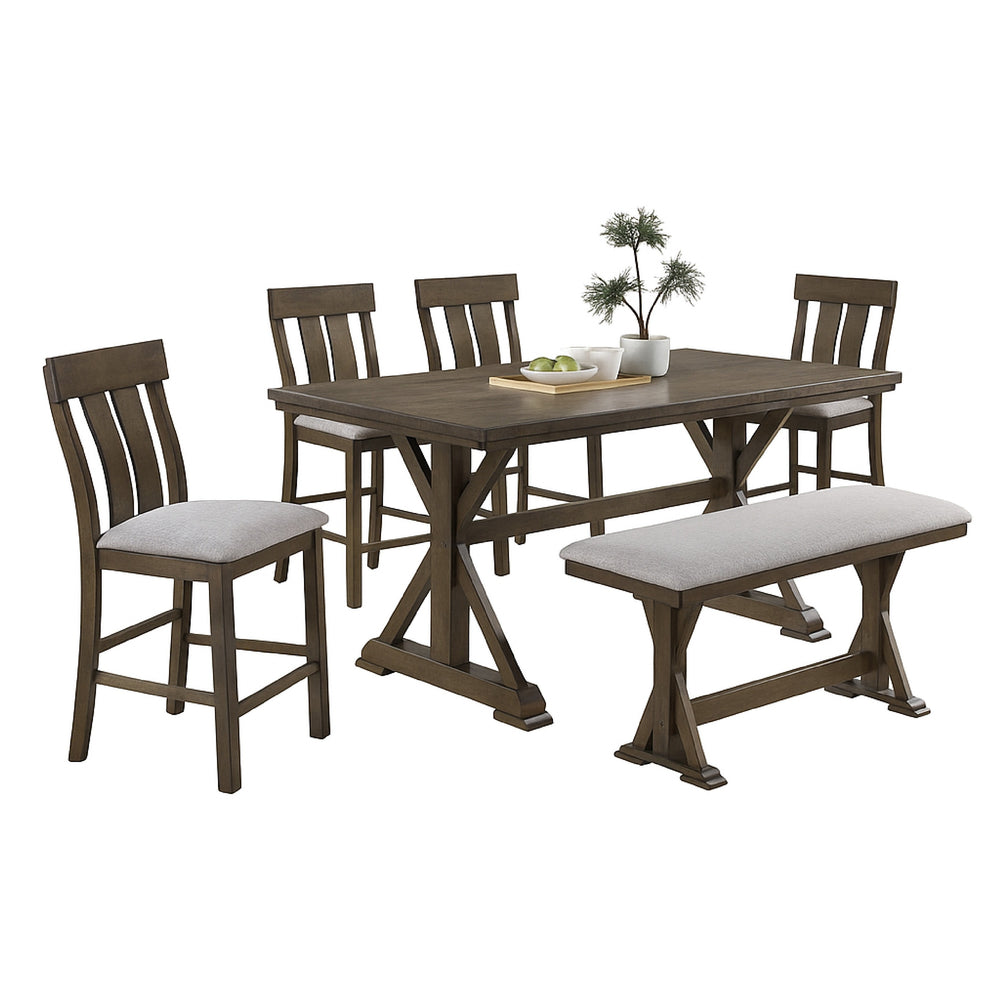 English Elm Omal Farmhouse Counter Height Dining Chairs Slatted Wood Frame Gray Upholstered Seat B056P417087