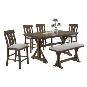 English Elm Omal Farmhouse Counter Height Dining Chairs Slatted Wood Frame Gray Upholstered Seat B056P417087