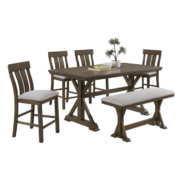 English Elm Omal Farmhouse Counter Height Dining Chairs Slatted Wood Frame Gray Upholstered Seat B056P417087