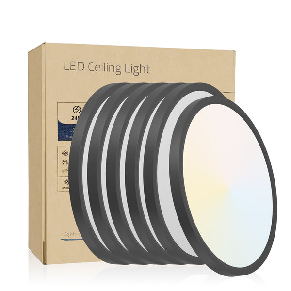 English Elm 6pk Round Led Flush Mount Panel Dimmable 5 Cct Selectable Bathroom Ceiling Fixture Black W1340P332597