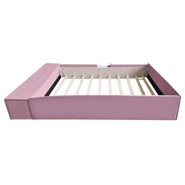 English Elm Full Size Kids Velvet Platform Daybed with Storage Ottoman Staircase Padded Rails Pink+White SF000202AAH