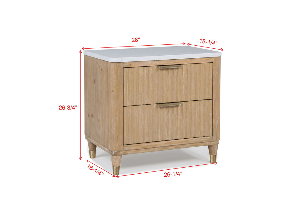 English Elm Modern Stone Top Wood Nightstand with Brass Hardware Two Drawer Bedroom Storage B2741P429140