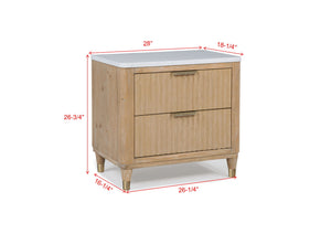 English Elm Modern Stone Top Wood Nightstand with Brass Hardware Two Drawer Bedroom Storage B2741P429140