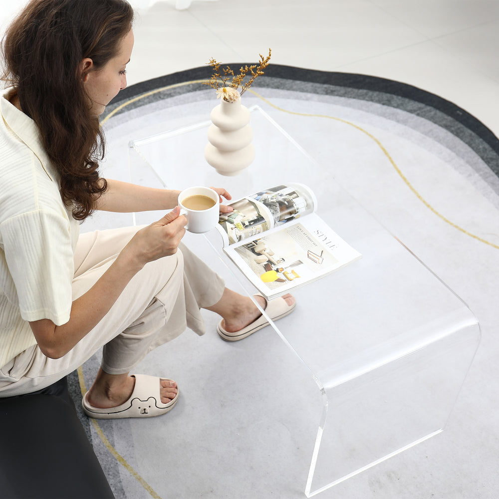 English Elm HOMCOM Clear Acrylic 39.25" Waterfall Coffee Table 15mm Thick Minimalist Modern Durable Design W2225P229473