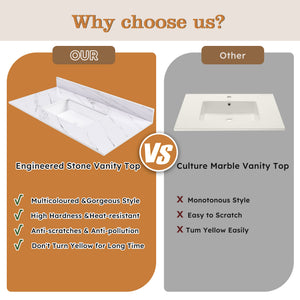 English Elm 43 Inch Marble Vanity Top - Elegant Bianco Carrara Venato With Undermount Sink & Pre-Drilled Faucet W2700P194076