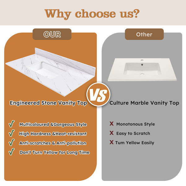English Elm 43 Inch Marble Vanity Top - Elegant Bianco Carrara Venato With Undermount Sink & Pre-Drilled Faucet W2700P194076