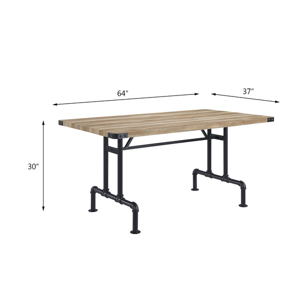 English Elm Oak Contemporary Dining Table With Sandy Black Metal Legs - Durable, Stylish, & Easy To Care For B062P209308