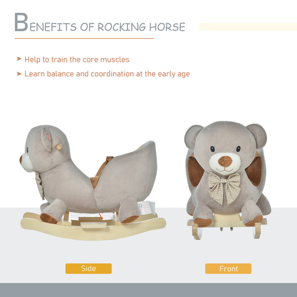 English Elm Qaba Plush Bear Toddler Rocker with Wooden Base Sound Feature and Safety Belt W2225P229171
