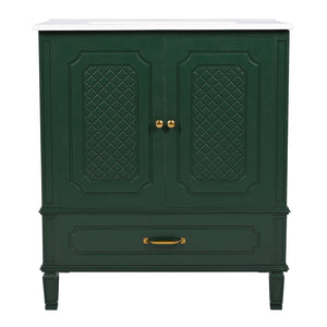 English Elm Christopher Knight Home® - 30" Bathroom Vanity with Sink Vintage Acacia Frame Ceramic Basin Soft-Close Doors & Storage Green N759P313313F