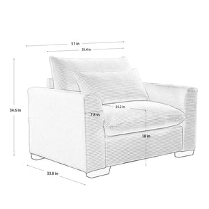 English Elm Brown Corduroy Deep Seat Accent Chair - Plush Comfort, Ergonomic Design & Modular Style For Any Space W714S00655