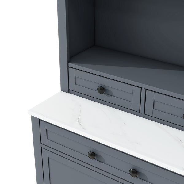 English Elm Modern Tall Kitchen Pantry Set of Two with Faux Marble Top and Glass Holders Gray SP000175AAE