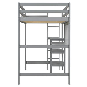 English Elm Twin Loft Bed with Built-in Desk Shelving and Dry-erase Board for Kids Rooms Gray LT100320AAE