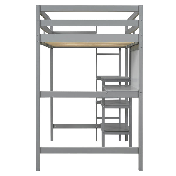 English Elm Twin Loft Bed with Built-in Desk Shelving and Dry-erase Board for Kids Rooms Gray LT100320AAE
