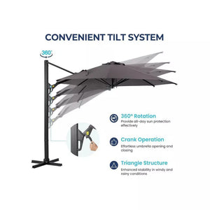 English Elm 11 Ft Cantilever Patio Umbrella Upf 50 Plus Aluminum Pole with Foot Pedal Rotation B082P454950