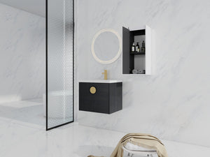 English Elm 24" Wall-Mounted Bathroom Vanity With Ceramic Sink & Side Cabinet - Stylish Storage Solution! W999S00326