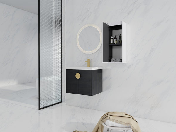 English Elm 24" Wall-Mounted Bathroom Vanity With Ceramic Sink & Side Cabinet - Stylish Storage Solution! W999S00326