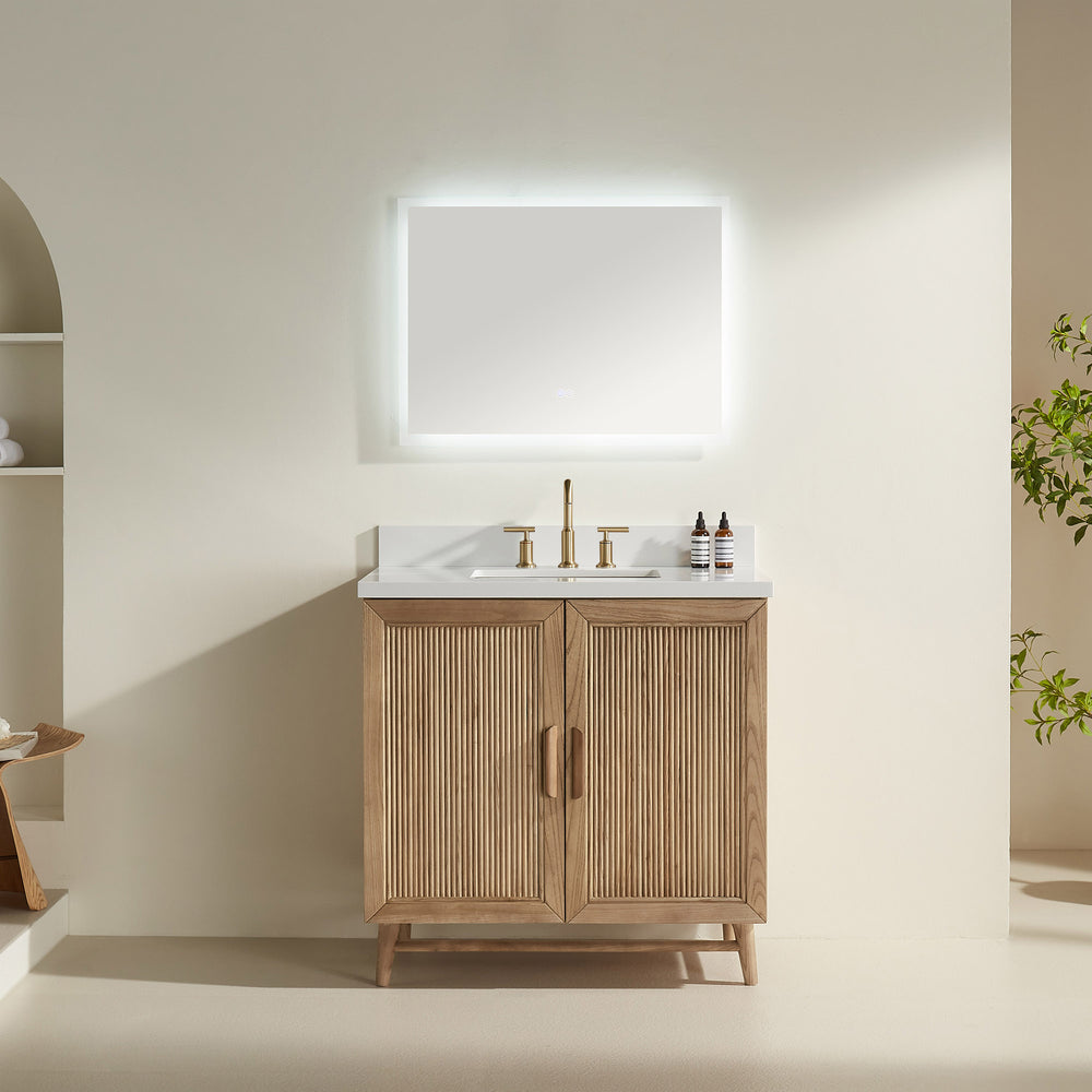 English Elm Fully Assembled 36'' Light Coffee Single Sink Bathroom Vanity With Solid Wood & Engineered Top W1826P343430