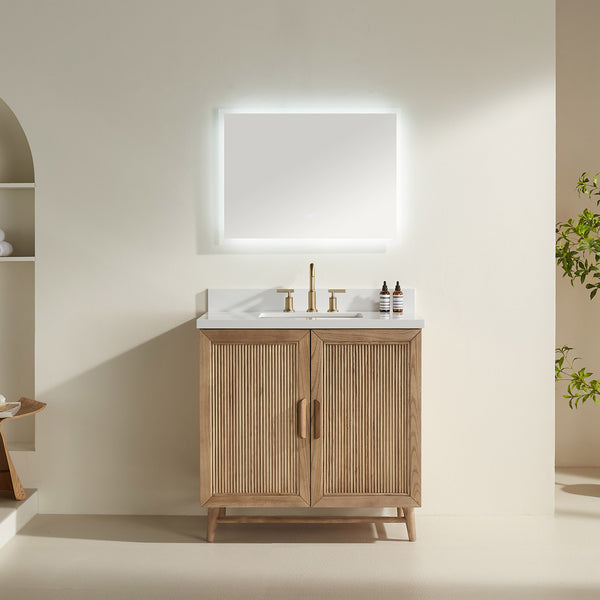 English Elm Fully Assembled 36'' Light Coffee Single Sink Bathroom Vanity With Solid Wood & Engineered Top W1826P343430