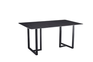 English Elm Carbon Steel Dining Table with Stone Top and Matte Black Frame for Modern Rooms W1002S00002