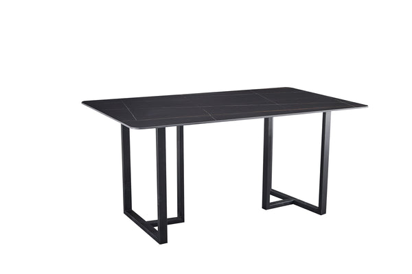 English Elm Carbon Steel Rectangular Dining Table with Stone Top for Contemporary Interiors W1002S00001