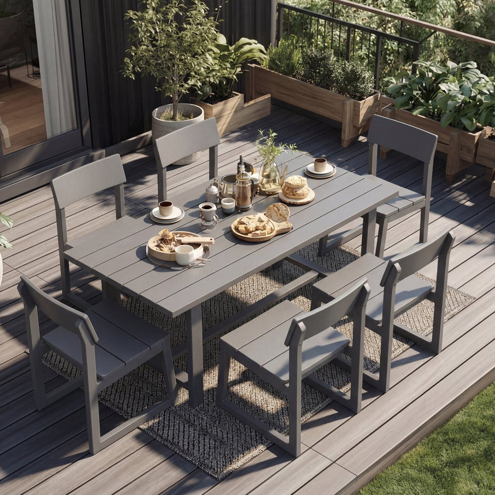 English Elm 7-piece Hdpe Outdoor Dining Set Seats Six with Umbrella Hole All-weather Patio W3566S00009