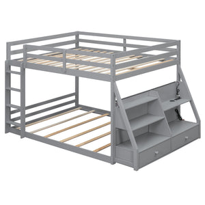 English Elm Full Bunk Bed with App Led Lighting Usb Charging Storage Drawers Kids Bedroom Gray N820S00080E