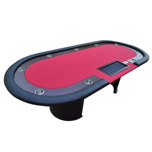 English Elm 96" Casino Style Poker Table with Speed Cloth Felt Racetrack and Steel Cup Holders Red W2748S00016