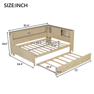 English Elm Full Full Size Wood Daybed with Trundle, Antique White Milk Finish, Built-In Storage Shelves & Charming Design N7090002225K