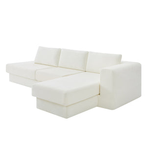 English Elm L-shaped Chenille Sectional Sofa with Deep Modular Seating and Layered Cushion Comfort Beige N763S000090A