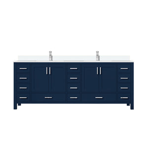 English Elm Navy Wood Double Bath Vanity 84" W x 22" D with White Quartz Top, Chrome Faucet, Soft-Close Drawers B2731P259165