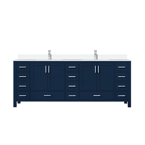 English Elm Navy Wood Double Bath Vanity 84" W x 22" D with White Quartz Top, Chrome Faucet, Soft-Close Drawers B2731P259165