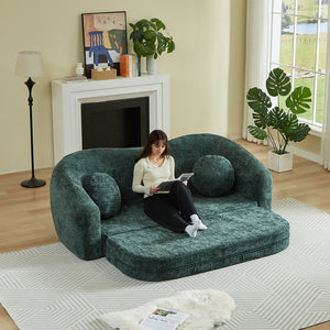 English Elm 86-inch Curved Chenille Convertible Sofa Recliner Frameless Folding Two-seater for Living Room Green W3505P452833
