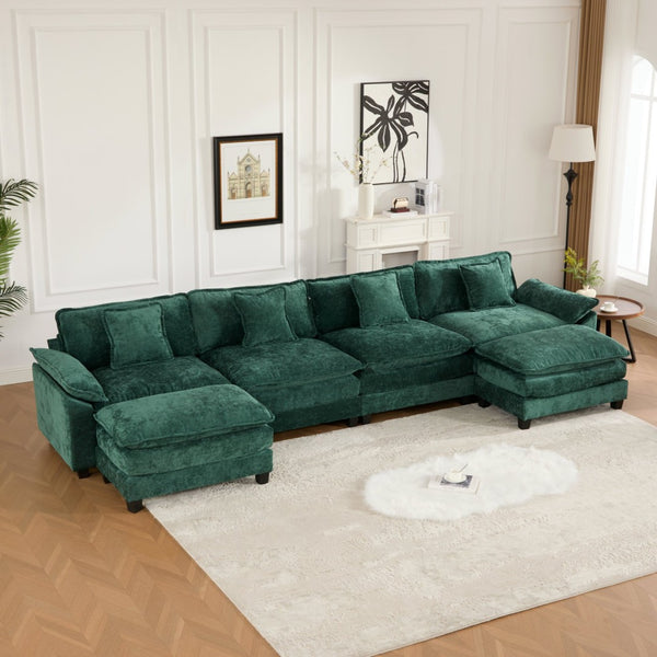 English Elm Wider Modern 3-Seat Sectional Couch In Green Chenille – Comfy, Modular, Breathable Design For Any Room W1143S00045-GIGA
