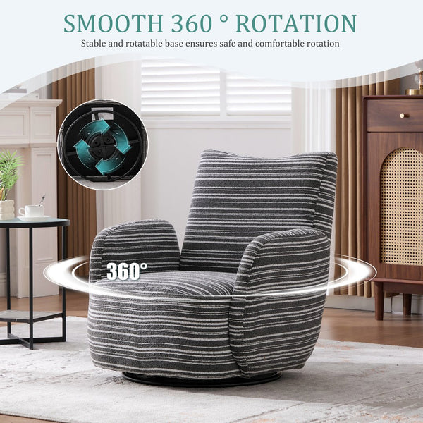 English Elm Modern Boucle 360° Swivel Leisure Chair with High‑Resilience Sponge, Supportive Curve, 550lb Capacity Dark Gray W395P355513